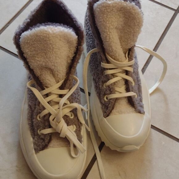 Converse Sherpa Run Star Sneaker Hike High Top Vapor Mauve grey fuzzy 8 - Picture 3 of 11